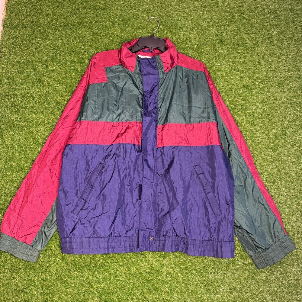Wilson‎ Windbreaker XL Colorblock Nylon Jacket Red Green Purple 90s Vintage